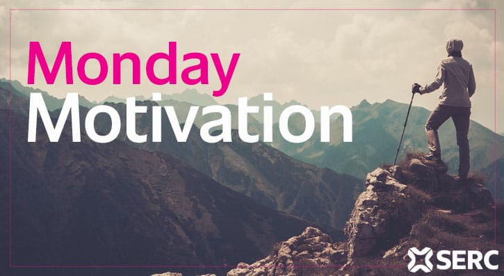 Monday Motivation text- a person hiking 